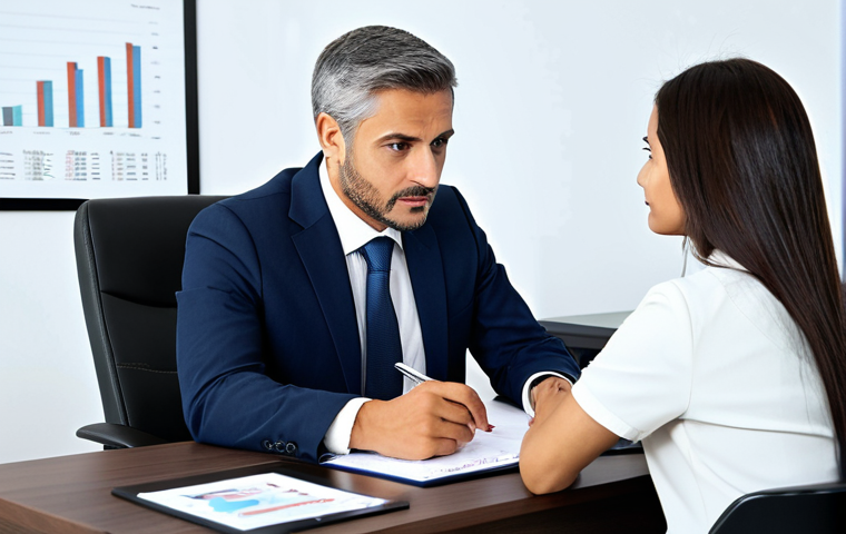 Financial Consultant Meeting**

A professional financial consultant in a modest business suit, sitting across from a fully clothed client in appropriate attire at a modern office desk, discussing investment strategies and risk tolerance, charts and graphs visible in the background, emphasizing long-term financial goals and avoiding short-term emotional decisions, safe for work, perfect anatomy, correct proportions, natural pose, professional photography, high quality, family-friendly.

**